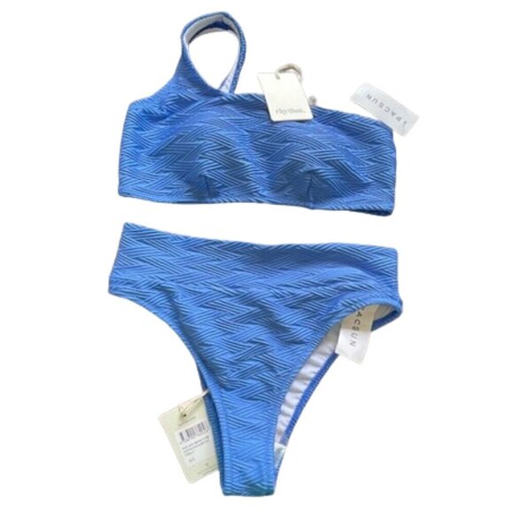 Rhythm. Maldives Cobalt Blue Ribbed High Rise Bikini Swim Set NWT Small - Picture 3 of 11